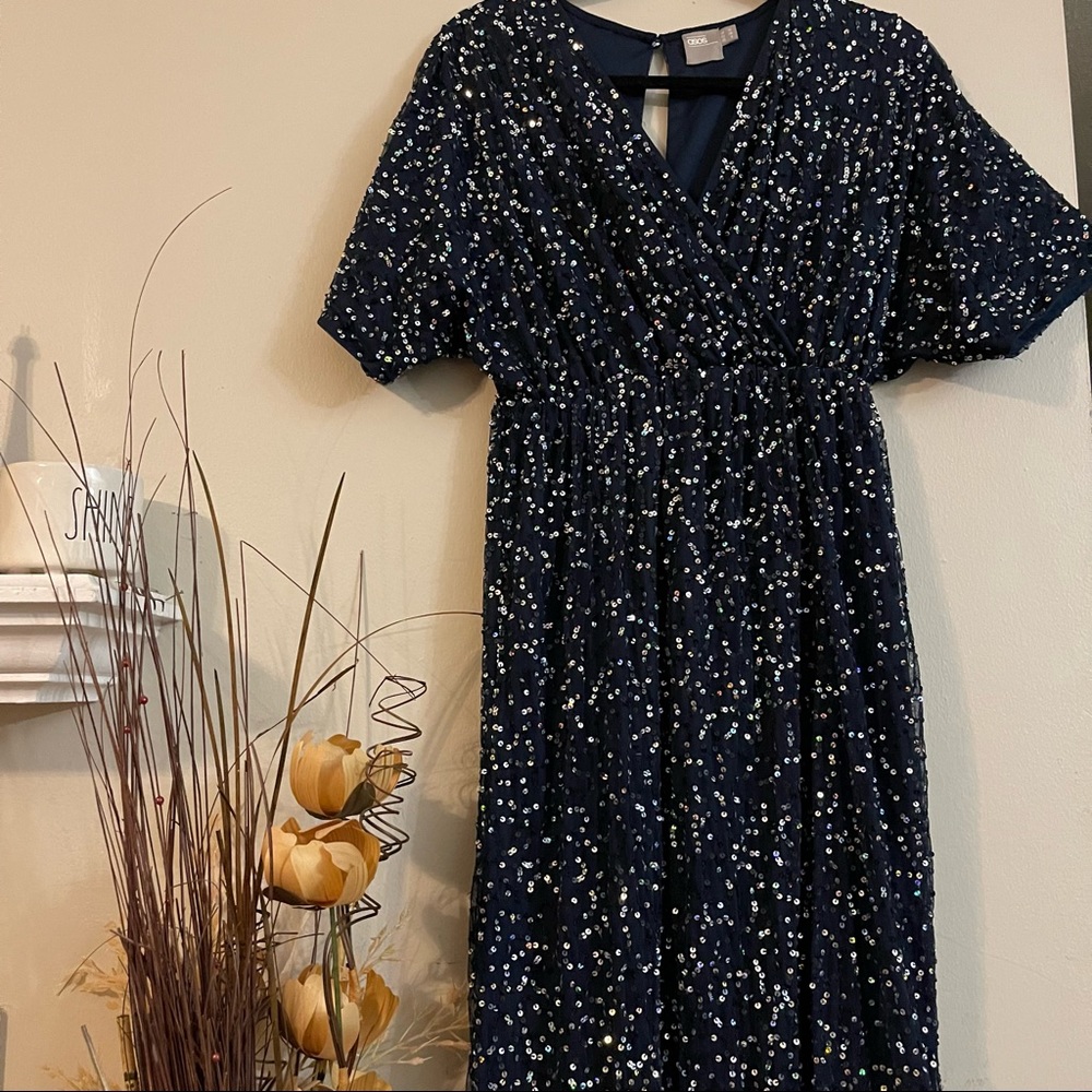 ASOS Navy Sequin Maxi Dress